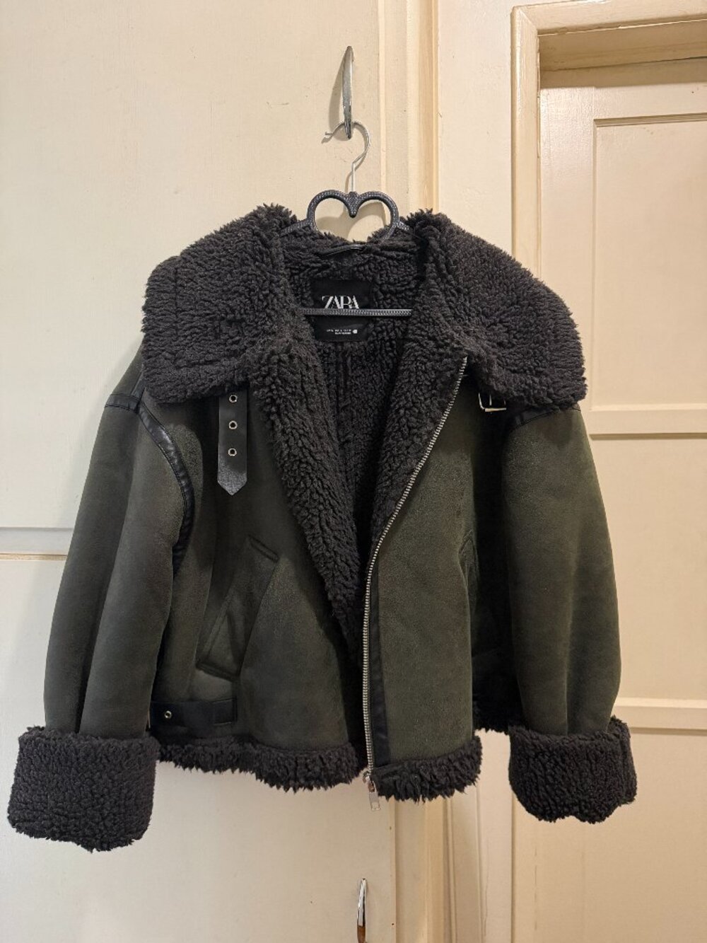 Zara Black and Dark Green Teddy Jacket